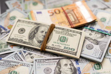 dollar and euro banknotes, money