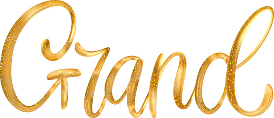 Grand 3d gold lettering typographic metallic glitter calligraphy.