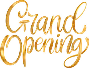 Grand Opening 3d gold lettering typographic metallic glitter calligraphy.