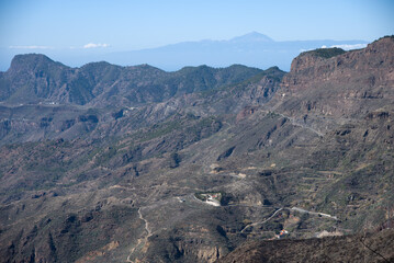 View from Cruz de Tejeda on the mountains and valley, Gran Canaria, Spain