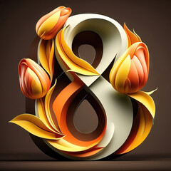 AI generated number 8 with tulip flowers