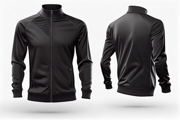 Blank black male hooded sweatshirt long sleeve with clipping path, mens hoody with zipped for your design mockup for print, isolated on white background. Template sport winter clothes. Generative Ai.