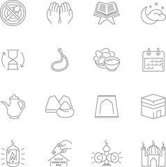 Set of Ramadan Kareem line icons. Islamic holiday symbols. Vector illustration
