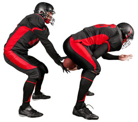 Fototapeta na wymiar American football players with the ball isolated on a white background
