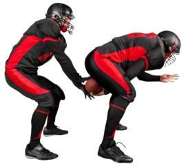 American football players with the ball isolated on a white background