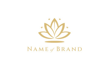 Simple gold logo blooming lotus flower in flat design style.