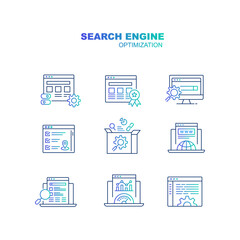 Search engine optimization icon set. Website optimization icon. Online visibility, Google ranking icon. Trendy gradient-style icon illustrations.