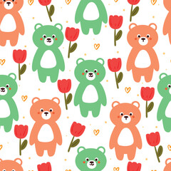 seamless pattern cartoon bear and flower. cute animal wallpaper illustration for gift wrap paper