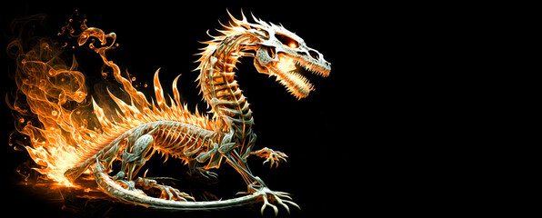 Obraz premium Dragon on fire burning up, on black background. Image created with generative ai.