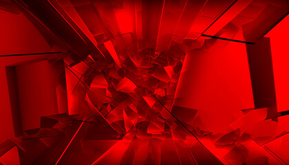 Abstract volumetric red background with black lines, generative AI.