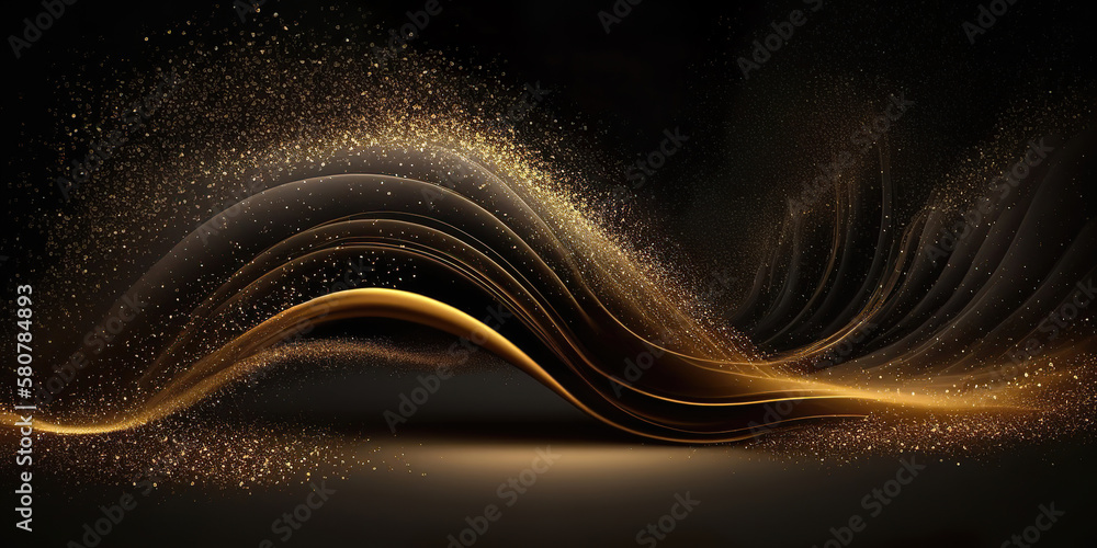 Canvas Prints abstract panoramic smoke background with golden particles, generative ai