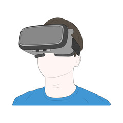Concentrated man using a virtual reality headset on white background