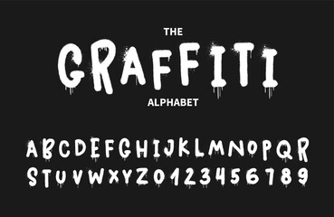 Fototapeta premium Graffiti grunge style type font. Set of rock'n roll and punk retro style font. Hand drawn alphabet for print tee and poster design. Cyberpunk brush lettering set. 80s, 90s, 00s style.