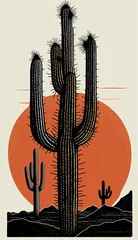 Foto op Canvas minimalist design, vector, cactus, sun, mountain, generative AI  finalized in Photoshop by me © SHArtistry