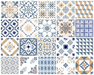Traditional decorative color  portuguese set of seamless vector patterns. The tile is azulejo. Geometric patterns and backgrounds for your design. Vector illustration. - 580786456