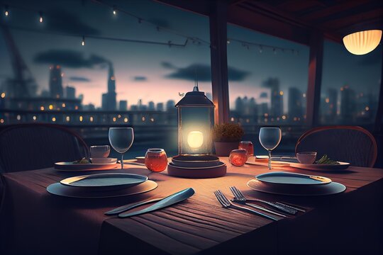 Retable, restaurant, dinner, food, chair, dining, glass, wedding, setting, interior, chairs, party, plate, cafe, fork, tables, knife, napkin, banquet, luxury, luncsturent Interior ideas. Generative AI