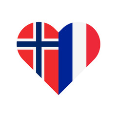 unity concept. heart shape icon of norway and france flags. vector illustration isolated on white background