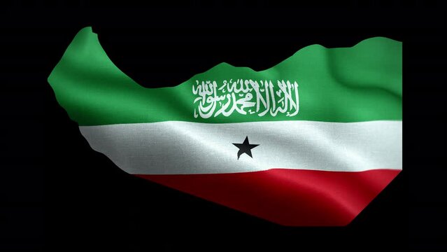 4K waving national flag of Somaliland on the map. Loop alpha channel seamless Somaliland flag on territory. Outline geographic country border of Somaliland stock video.
