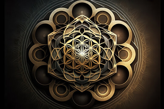 Symbols of sacred geometry, Flower of life symbol variations. Generative Ai.
