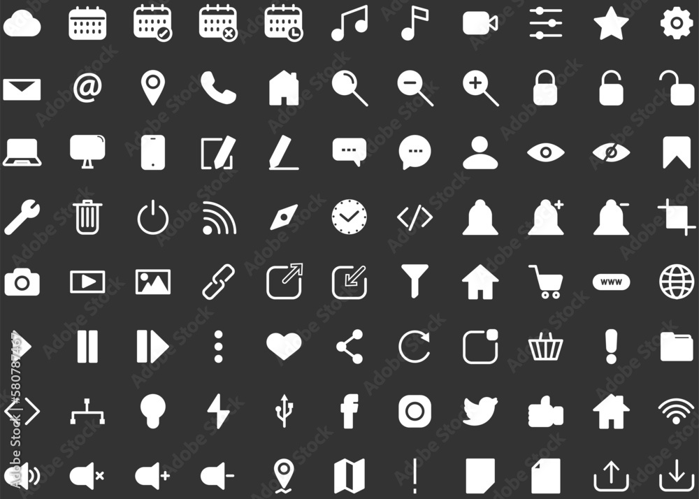 Poster set of minimal ui web icon. interface silhouette outline vector.