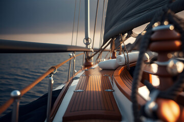 Deck of luxury sailing boat.