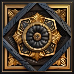 Fototapeta premium Luxury black wood texture with golden ornaments HQ