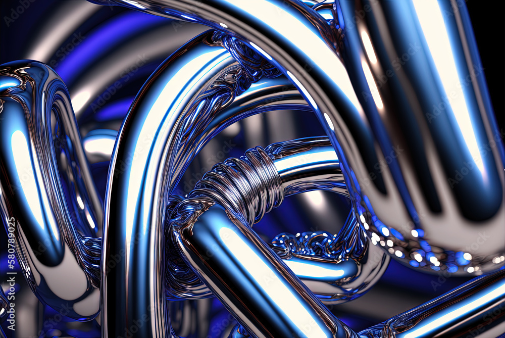 Poster Abstract chrome pipes composition. Industry themed background with shiny metallic connected pipes. Generated AI.