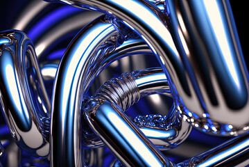 Abstract chrome pipes composition. Industry themed background with shiny metallic connected pipes. Generated AI.
