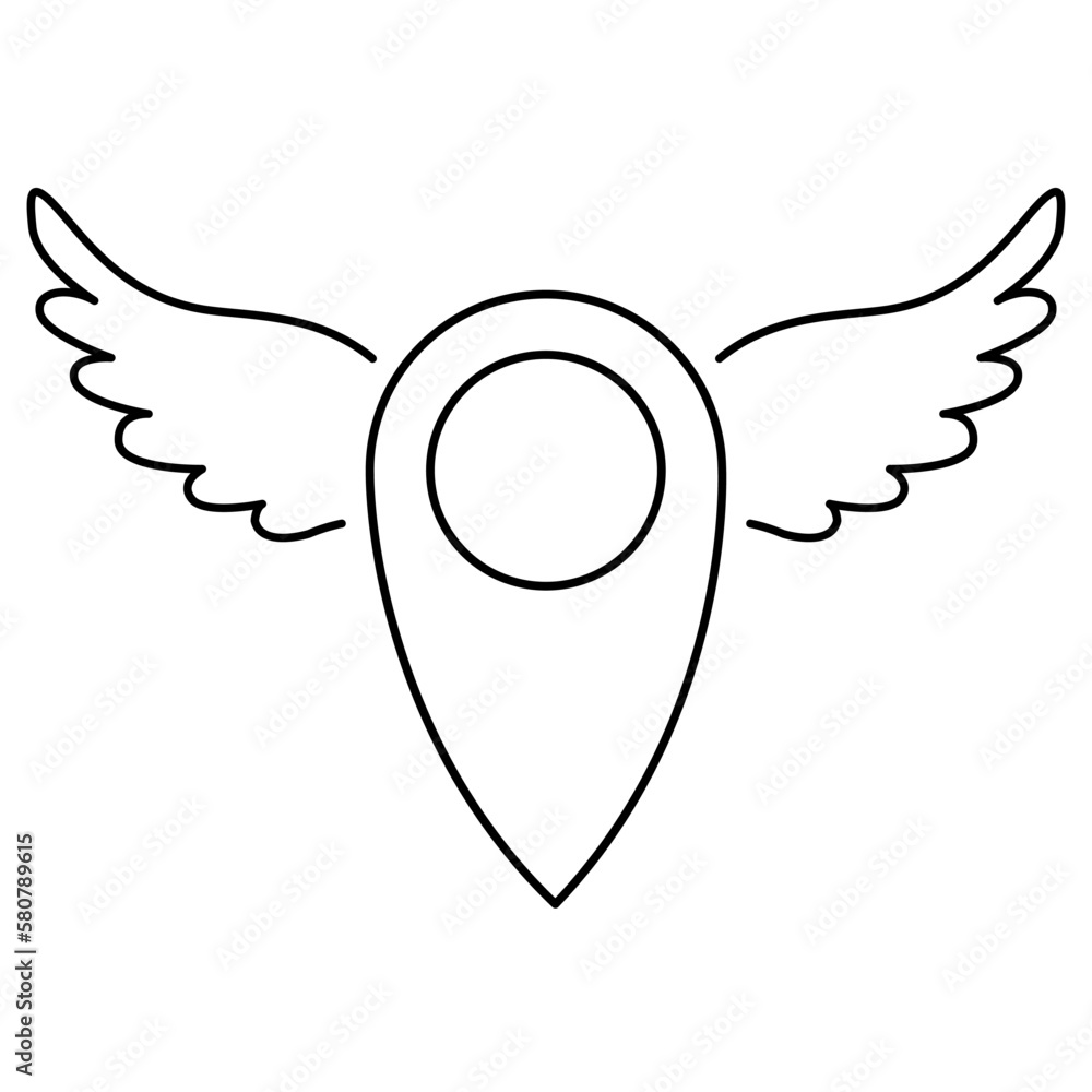 Wall mural Location label with wings vector. Map location icon vector. Travel tag geolocation vector. - Wall murals