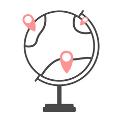 Globe planet earth vector icon. Earth location signs icon vector. Earth icon and geolocation sign vector.