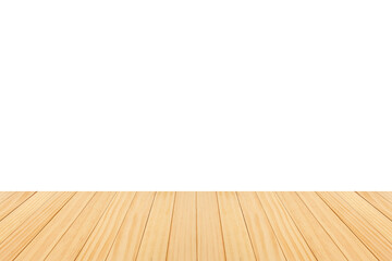 Empty wooden table top isolated on white background for product display montage