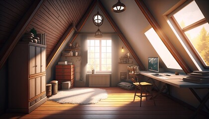 Fototapeta na wymiar wooden attic room