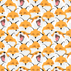 Red foxes seamless animal pattern. Print, light background. Vector illustration