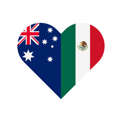 unity concept. heart shape icon of australia and mexico flags. vector illustration isolated on white background