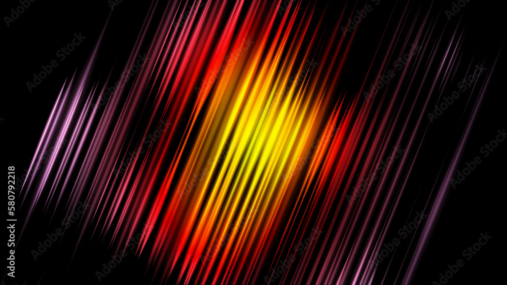 Poster Technology futuristic background striped lines with light effect on black background. Space for text. 3D rendering