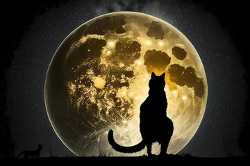 Cat on the background of the moon. AI generation