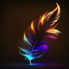 Modern wallpaper, fashion show backdrops, stage backdrops, 3d rendering, abstract background of orange blue feather neon feature on fire glowing in the dark