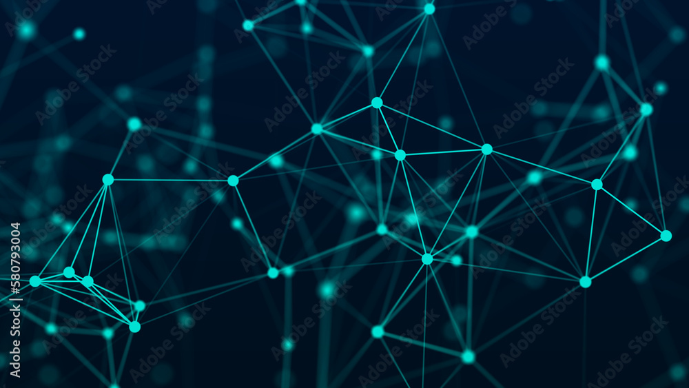 Poster connecting colored lines and dots in space. abstract digital background. data network connections.3d