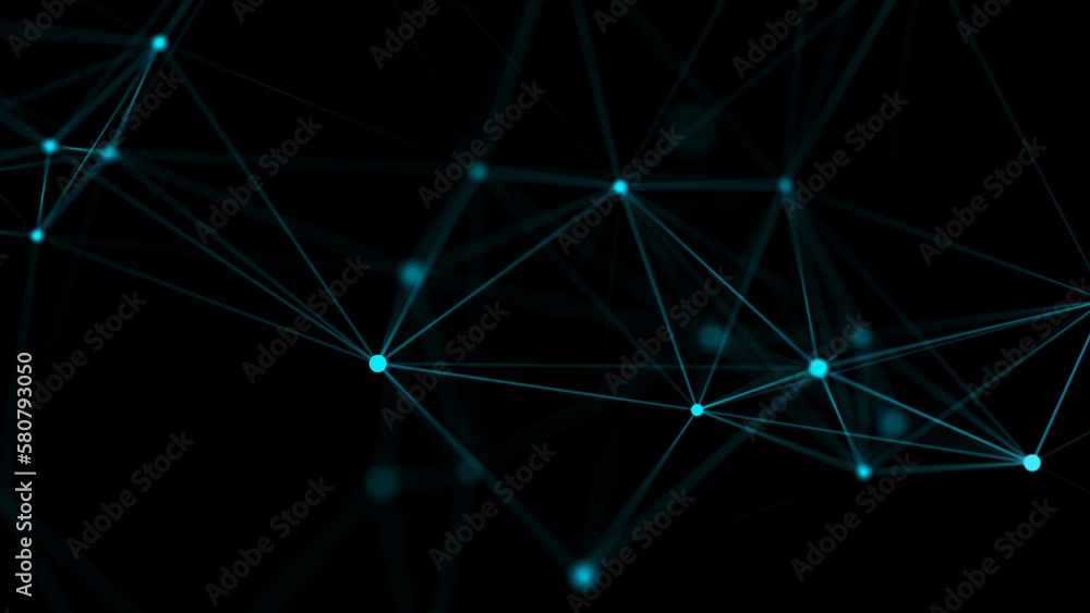 Poster connecting colored lines and dots in space. abstract digital background. data network connections.3d