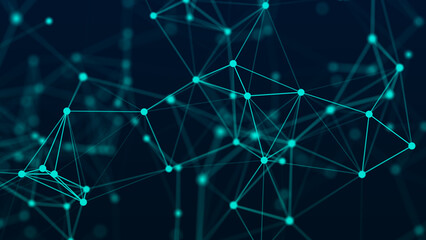Connecting colored lines and dots in space. Abstract digital background. Data network connections.3d rendering.