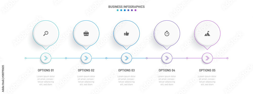Aufkleber timeline infographic with infochart. modern presentation template with 5 spets for business process.
