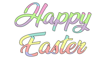 Happy Easter Colorful Text Pastel Easter Holiday Colors. Transparent Background Wave Pattern