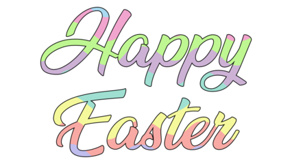 Happy Easter Colorful Text Pastel Easter Holiday Colors. Transparent Background Wave Pattern