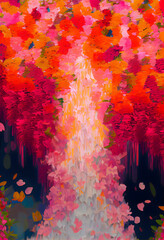 beautiful waterfall made of rose petals oil painting background. generative ai