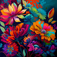Fototapeta na wymiar beautiful vibrant colorful abstract floral background. generative ai