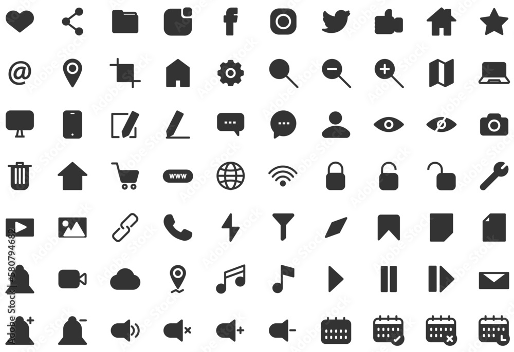 Poster set of minimal ui web icon. interface silhouette outline vector.