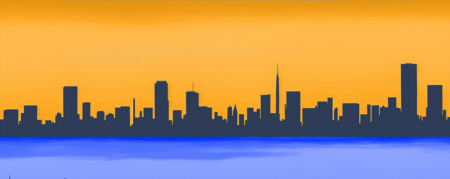 city skyline at sunset shadow silhouette new quality universal urban stock image illustration wallpaper design, generative ai
