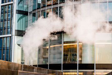 Steam coming out of a building heating system, Vauxhall, England, London, UK