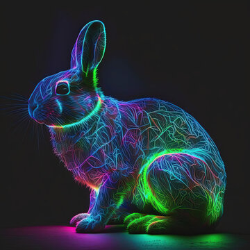 Bunter Neon Hase Skulptur kunstvoll  Lichtdesign
Generative Ai