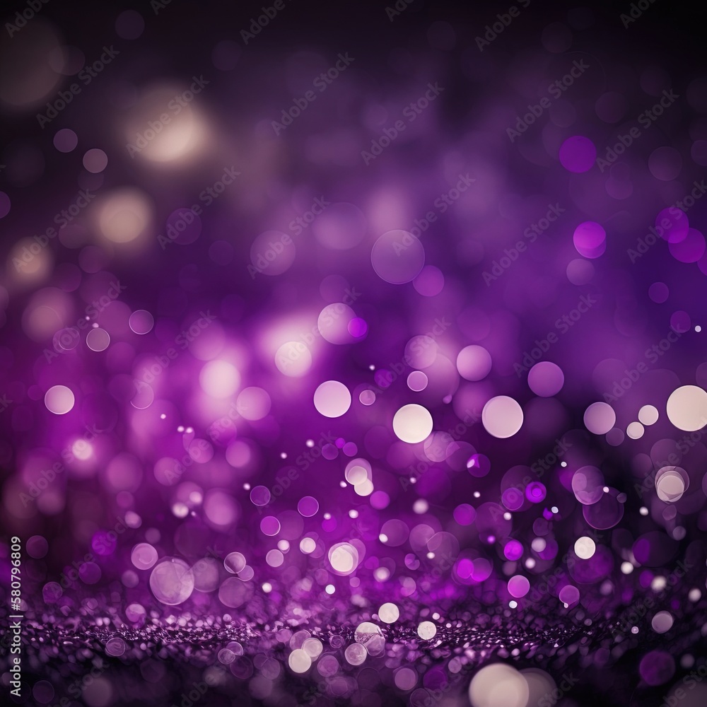 Poster a blurry purple and white background with small circles of light on it's edges and a blurry backgrou